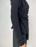 Rick Owens Women Black Fabric,Collared Slim Wrap Tie Jacket Size 4