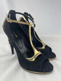 Roberto Cavalli Snake embellished Black Suede Platform Heels Pumps Sz 38.5 US 8