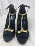 Roberto Cavalli Snake embellished Black Suede Platform Heels Pumps Sz 38.5 US 8