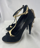 Roberto Cavalli Snake embellished Black Suede Platform Heels Pumps Sz 38.5 US 8