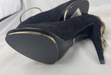 Roberto Cavalli Snake embellished Black Suede Platform Heels Pumps Sz 38.5 US 8