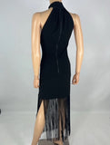 Alice & Olivia Black Steph Fringe Midi Dress Size 6