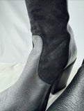 Purified Black Leather/Suede Round-Toe Block Heel Boots Size 39