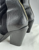 Purified Black Leather/Suede Round-Toe Block Heel Boots Size 39