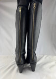 Purified Black Leather/Suede Round-Toe Block Heel Boots Size 39