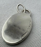 Tiffany Co Sterling Silver Blue Enamel Splash Large Oval Tag Charm Pendant