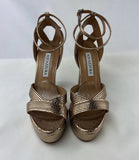 AQUAZZURA Gold Snakeskin Strappy Pumps W35