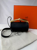 Hermes Black Calfskin Maximors II Shoulder Cylinder Bag W Gold Plated Handle