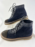 Chanel Navy Lace Up Boots Size 36.5