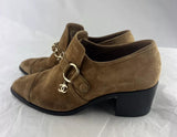 Chanel Brown Suede Booties w/ Charm Logo Size 35