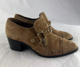 Chanel Brown Suede Booties w/ Charm Logo Size 35