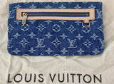 Louis Vuitton Blue Denim Monogram Pochette Plat Clutch Bag
