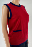 Chanel Red & Navy Cashmere Matching Cardigan Sweater Top Set