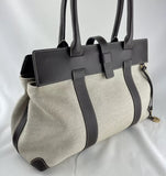 Loro Piana Beige Toile & Brown Leather Jim Satchel Bag