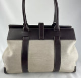 Loro Piana Beige Toile & Brown Leather Jim Satchel Bag