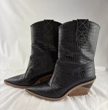 Fendi Black Crocodile Embossed Leather Cowboy Western Boots Size 39