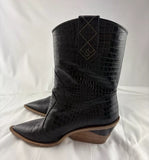 Fendi Black Crocodile Embossed Leather Cowboy Western Boots Size 39