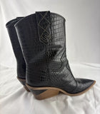 Fendi Black Crocodile Embossed Leather Cowboy Western Boots Size 39