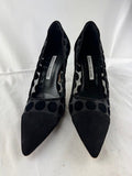 Manolo Blahnik Black suede Mesh Polka- Dot pump Size 38