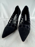 Manolo Blahnik Black suede Mesh Polka- Dot pump Size 38