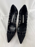 Manolo Blahnik Black suede Mesh Polka- Dot pump Size 38