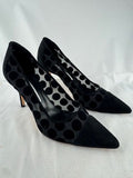 Manolo Blahnik Black suede Mesh Polka- Dot pump Size 38