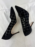 Manolo Blahnik Black suede Mesh Polka- Dot pump Size 38