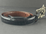 Sterling Silver Barry Kieselstein Cord Alligator Buckle Black Leather Belt Size 3
