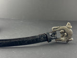 Sterling Silver Barry Kieselstein Cord Alligator Buckle Black Leather Belt Size 3