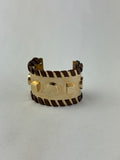 Tod's Gold Bracelet Cuff with Leather Trim