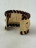 Tod's Gold Bracelet Cuff with Leather Trim