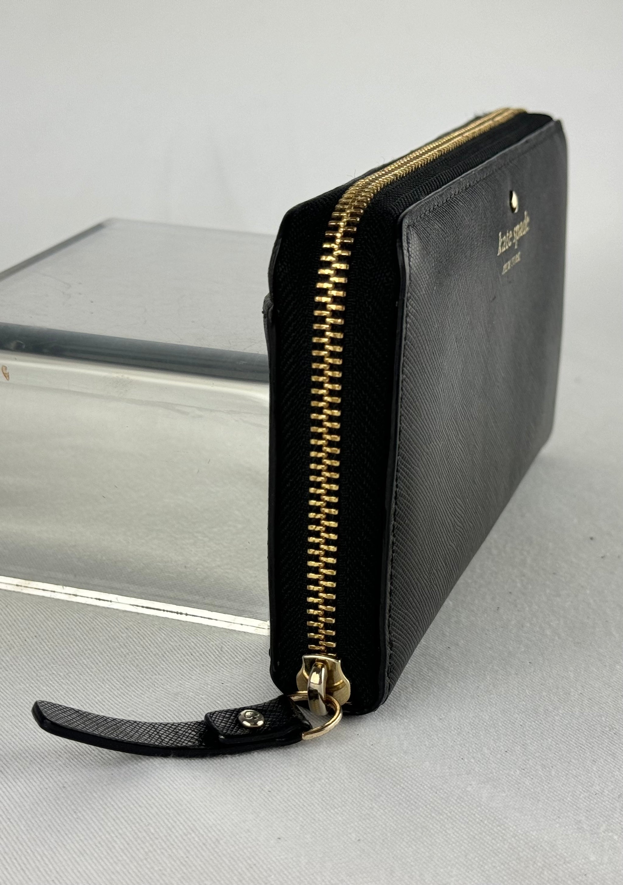Kate Spade Black Leather Zip Around Wallet – pennypincherboutique