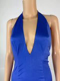 Abyss By Abby Deep V Fitted Blue Open Back Halter Dress Size S