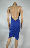 Abyss By Abby Deep V Fitted Blue Open Back Halter Dress Size S