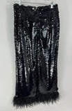 Alexis Hana Pants, Black Sequin W Feather Hem Size 6