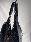 ALLSAINTS Woven Hobo Knot Fringe Tote Black