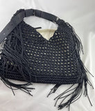 ALLSAINTS Woven Hobo Knot Fringe Tote Black