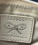 Anya Hindmarch London Tan Patent Leather Zip Pouch Clutch Scalloped Edge