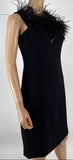 Badgley Mischka Black Feather Trim Sleeveless Sheath Dress Size 10