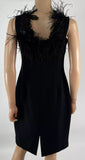 Badgley Mischka Black Feather Trim Sleeveless Sheath Dress Size 10