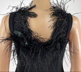 Badgley Mischka Black Feather Trim Sleeveless Sheath Dress Size 10