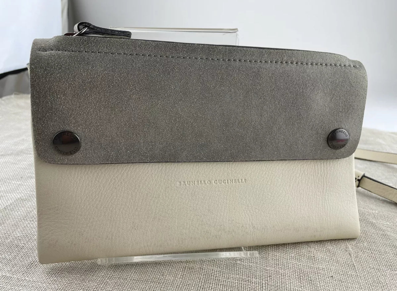 Brunello Cucinelli Cream Mini City Metallic Leather Brunello Cucinelli Cream Mini City Metallic Leather