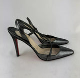 Christian Louboutin Gunmetal & Black Suede Slingback Heels 36.5 / US 6.5