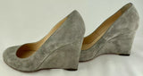 Christian Louboutin Light Gray Suede Round Toe Wedge Heels Size 37 / US 7