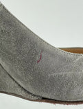 Christian Louboutin Light Gray Suede Round Toe Wedge Heels Size 37 / US 7