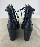 CLERGERIE Black Patent Leather Lace Up Snake Skin Booties w/ Chunky Heel 7