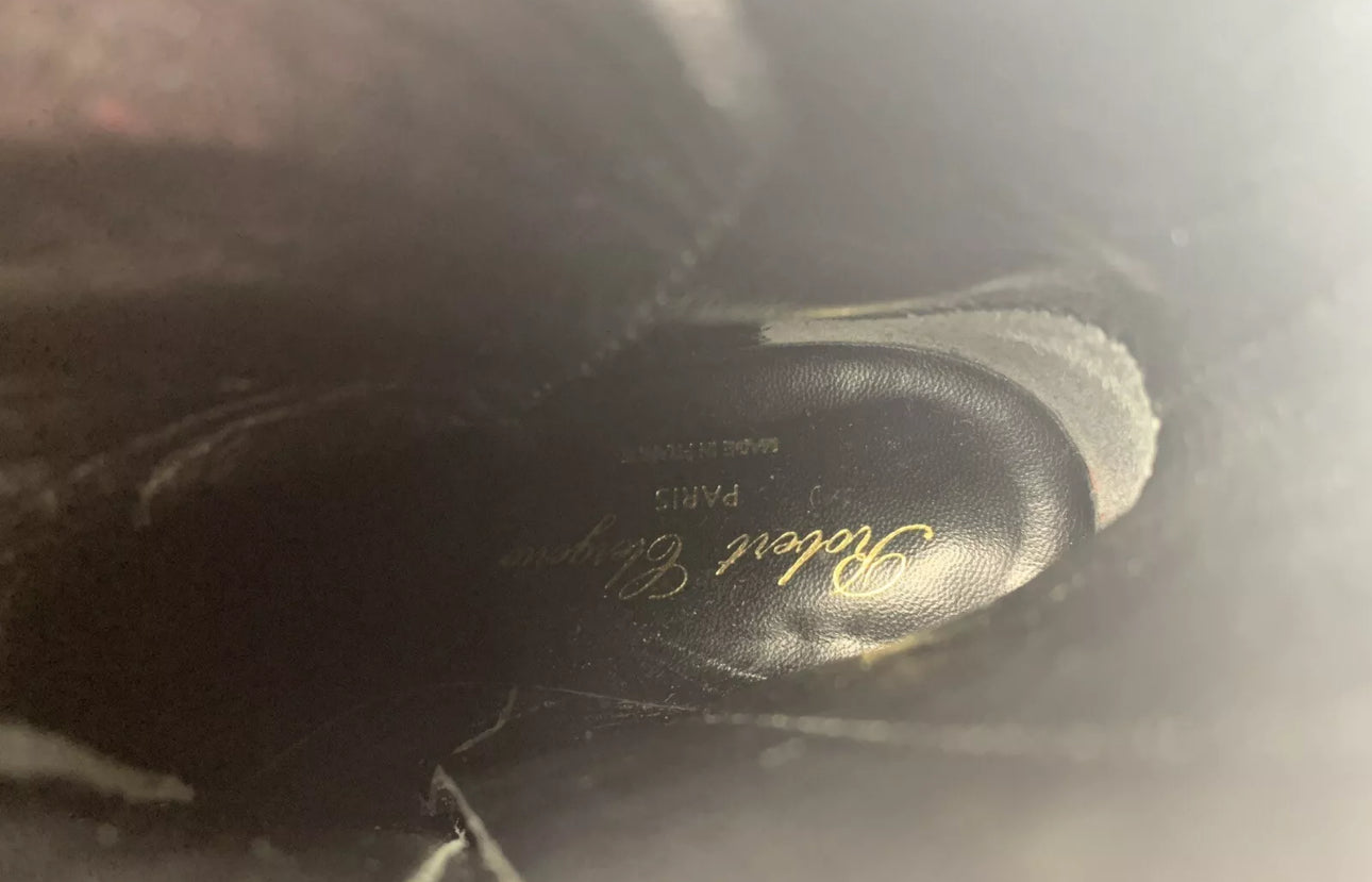 CLERGERIE Black Patent Leather Lace Up Snake Skin Booties w