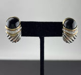 DAVID YURMAN Silver Waverly 925/750 Onyx Drop Earrings w/ Diamond Trim