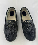 Christian Dior Black Laser Cut Floral Embellished Leather Flore Loafers Size 38.5 / US 8.5