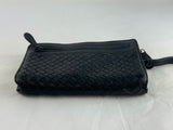 Bottega Venetia Black Leather Woven Wristlet Wallet